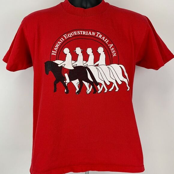 Vintage Hawaii Equestrian Trail Association T Shirt Mens Medium 80s Horse Red - Picture 2 of 8